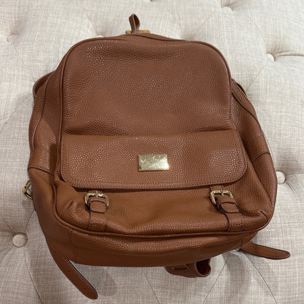 Brown Leather Backpack with Gold Accents
